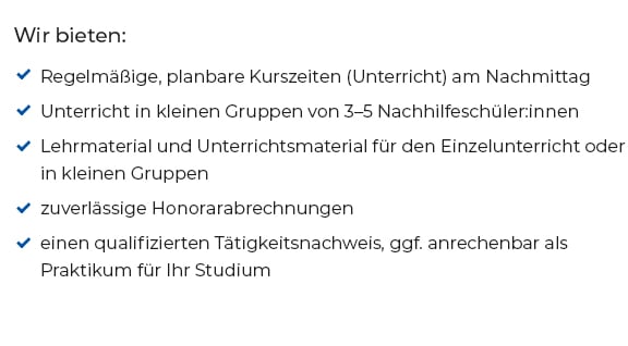Vorteile Nachhilfelehrer:in bei der Schülerhilfe